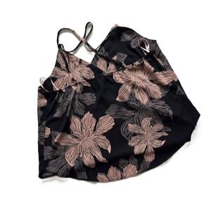 Forever 21 Floral Black Spaghetti Strap Cami Mauve Pink Tropical Sz Medium